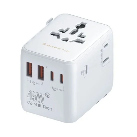 Smartix Premium International Travel Adaptor 45W Pd - White